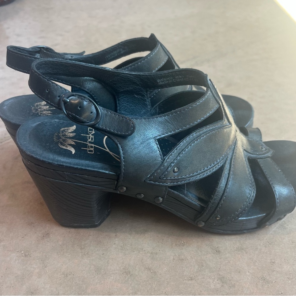 Dansko Black Leather Heeled Sandals